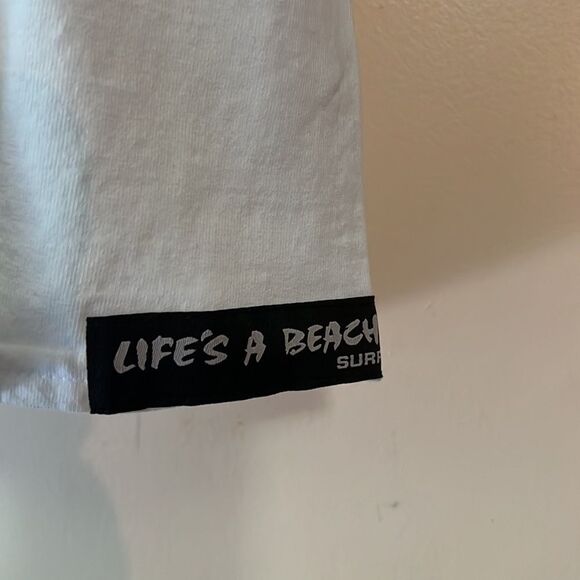 Life’s a Beach White Shit Happens T-shirt Sz S - Picture 3 of 5